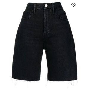 FRAME Wide Leg Black Denim Shorts 28” Waist